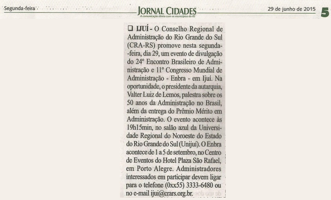 CRA-RS lança XXIV ENBRA em Ijuí